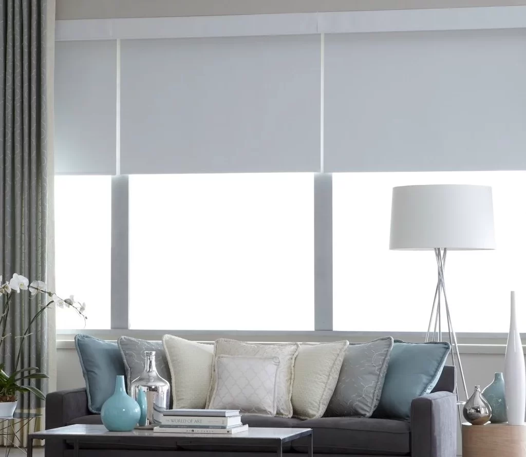 Motorized shades in a Miami living room
