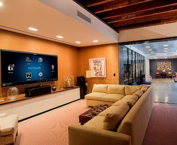 Control4 home automation touch panel in a South Florida luxury home
